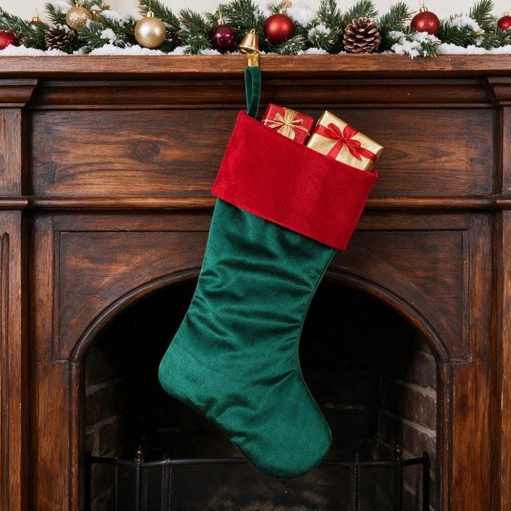 Christmas Stocking Hanging - ถุงเท้าคริสต์มาสกำมะหยี่สีแดงเขียวแบบเติมได้ ถุงเท้าเก็บของขวัญคริสต์มาสขนาดใหญ่ ถุงเท้าแขวนต้นคริสต์มาสสำหรับตกแต่งบ้าน