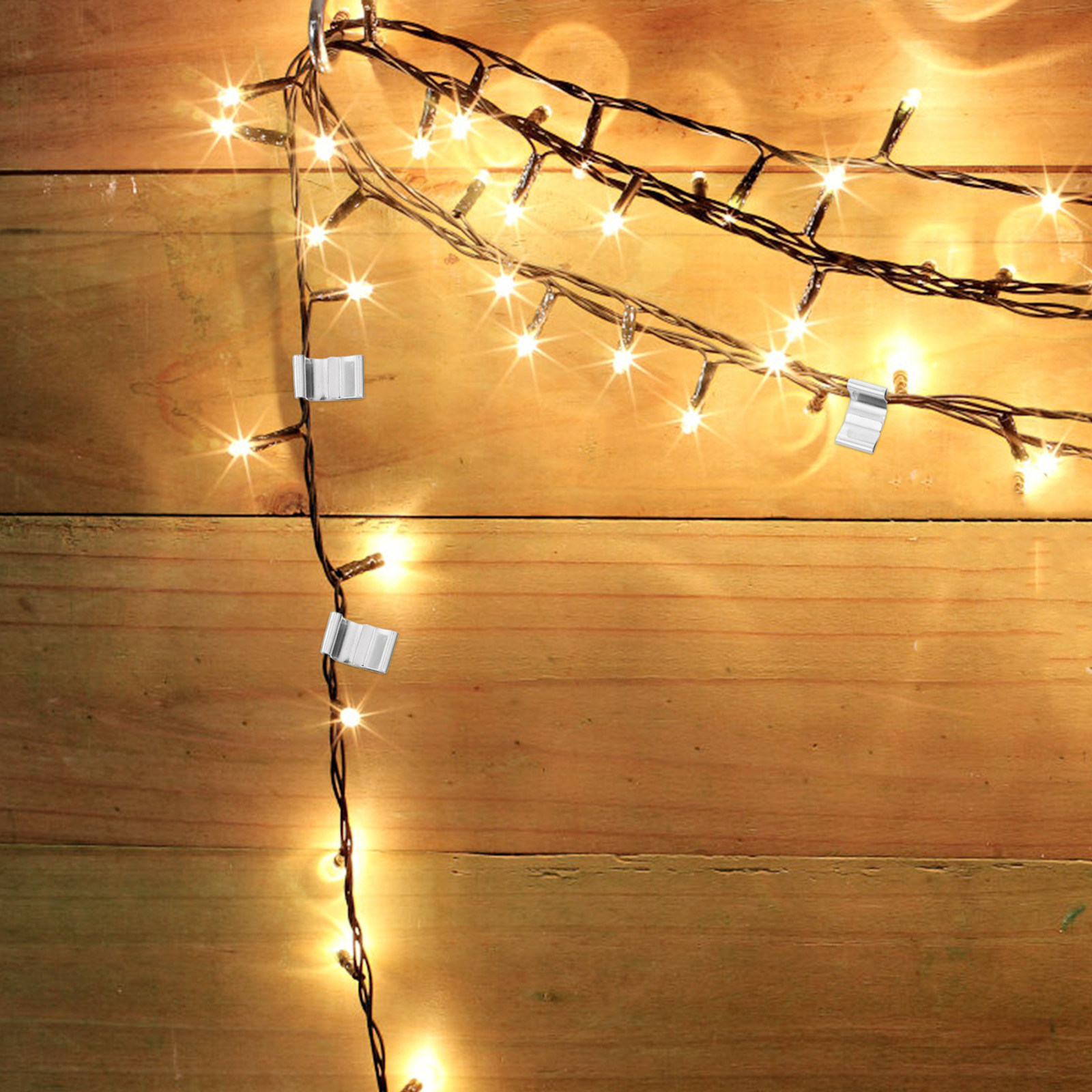 Christmas Lights Outdoor - คลิปหนีบไฟโลหะกันสนิม 100 ชิ้น สำหรับแขวนไฟสายกลางแจ้งบนรางน้ำ ราวระเบียง ต้นไม้