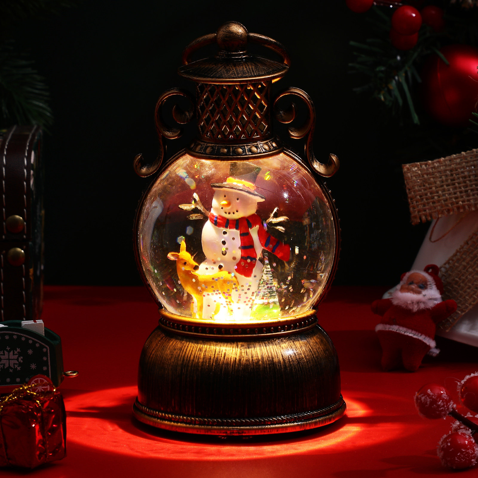 Snow Globe Musical - กล่องดนตรีคริสต์มาส ลูกโลกหิมะมีไฟประดับ รูปคนหิมะ ของตกแต่งวันหยุด สำหรับตั้งโต๊ะในบ้าน ลูกโลกหิมะมีเสียงเพลง