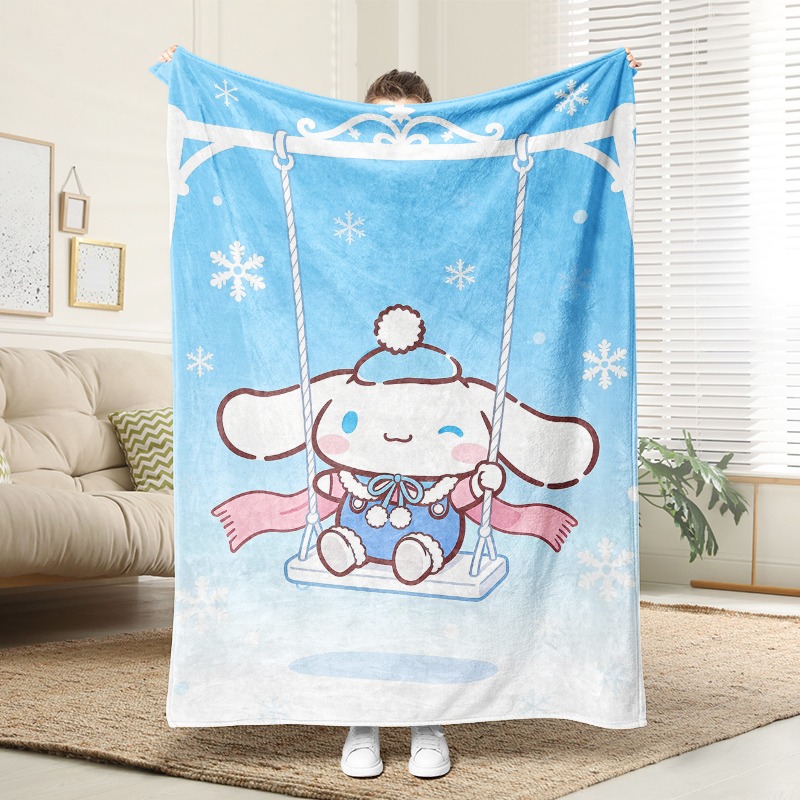 Christmas Throw Blanket - ผ้าห่มซานริโอ ซินนามอโรล ผ้าห่มนุ่มลายเกล็ดหิมะสำหรับฤดูหนาว ตกแต่งบ้านให้อบอุ่น เหมาะสำหรับห้องนั่งเล่น