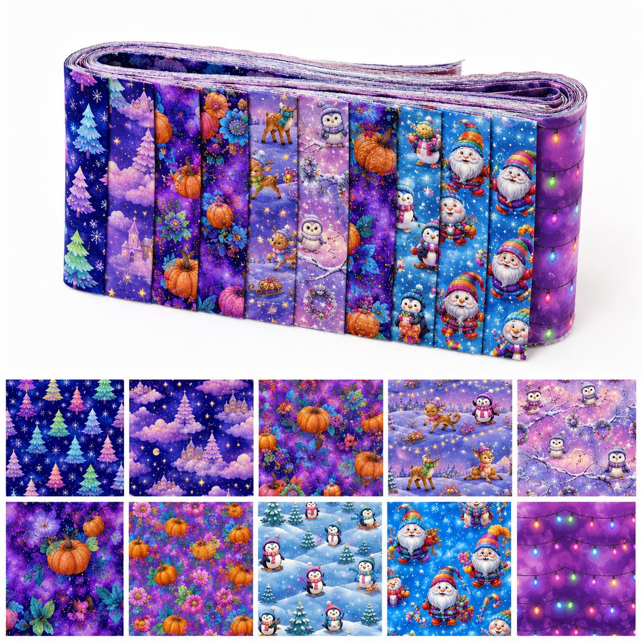 Christmas Table Runner - ผ้าลายเพนกวินคริสต์มาสแบบม้วน 10 ชิ้น ขนาด 2.5x19.7 นิ้ว