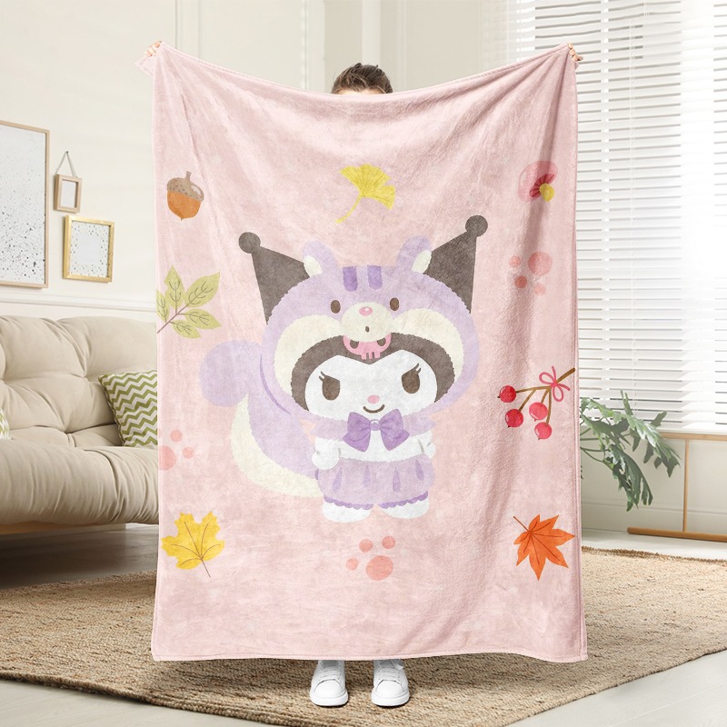 Christmas Throw Blanket - ผ้าห่มซานริโอ้ ผ้าห่มขนแกะสีชมพูแสนสบาย ลายคุโรมิ ธีมฤดูใบไม้ร่วง ผ้าห่มนุ่มสบายสำหรับตกแต่งห้องนั่งเล่น ห้องนอน