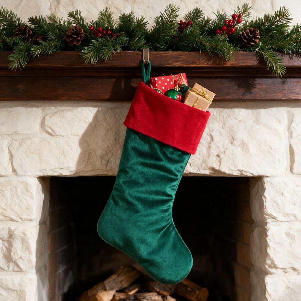 ถุงเท้าคริสต์มาสกำมะหยี่สีแดงเ - Christmas Stocking Hanging บทวิจารณ์และราคา