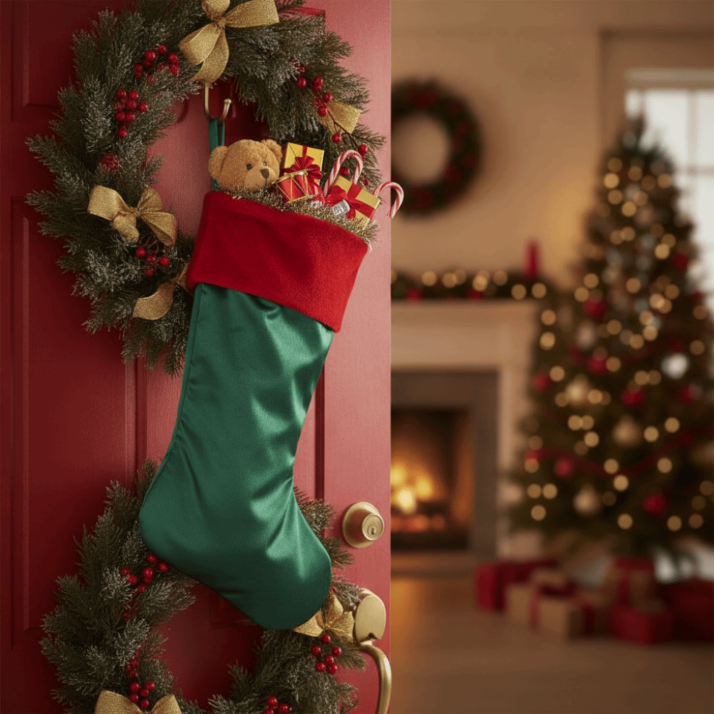 ถุงเท้าคริสต์มาสกำมะหยี่สีแดงเ - Christmas Stocking Hanging บทวิจารณ์และราคา