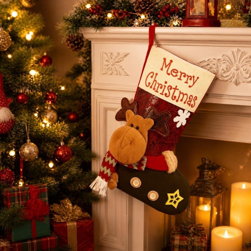 ถุงเท้าคริสต์มาสขนาดใหญ่ลายกวา - Christmas Stocking Hanging บทวิจารณ์และราคา